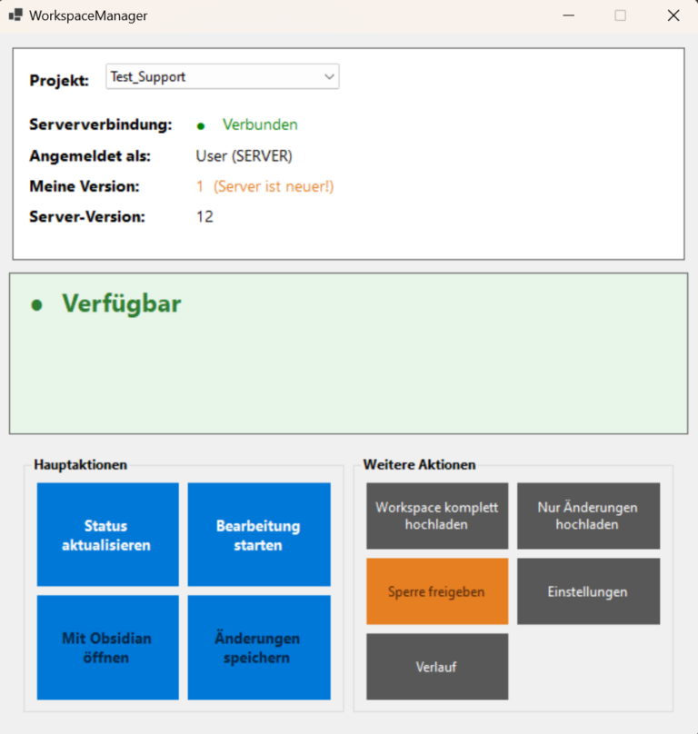 WorkspaceManager Hauptfenster (Screenshot)