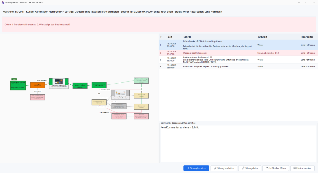 M-InstructionManager: siehst in den Sitzungsdetails jede Frage, jede Antwort und den Zeitpunkt dazu