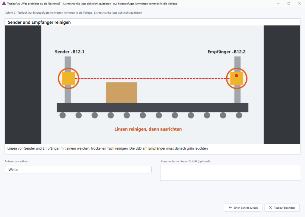 M-InstructionManager: testest eine Vorlage ab dem markierten Schritt, ohne die Schritte davor anzuklicken