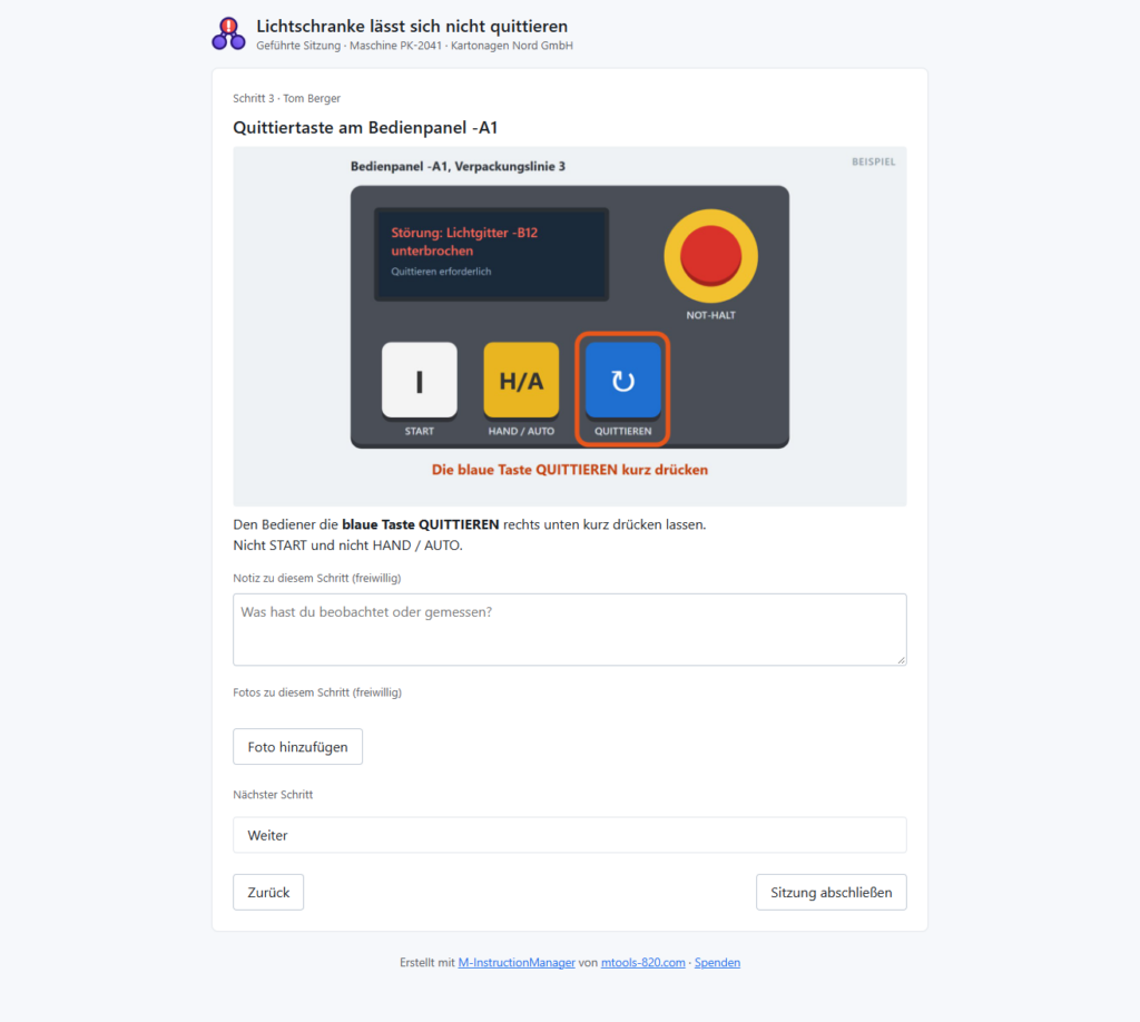 M-InstructionManager: gibst die Vorlage als Sitzungspaket weiter, und dein Gegenüber geht sie am PC im Browser durch