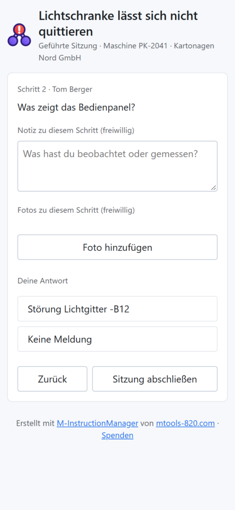 M-InstructionManager: schickst das Sitzungspaket aufs Handy, die Schritte passen sich dem kleinen Bildschirm an