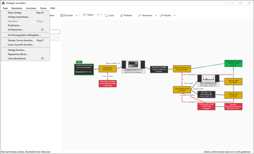 M-InstructionManager: findest im Menü Datei alles rund um deine Vorlagen, vom Import über das Sitzungspaket bis zum Papierkorb